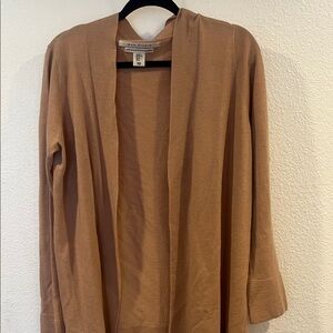 Max Studio Camel Open-Front 100% Merino Wool Lightweight Cardigan